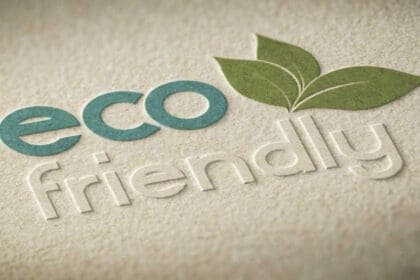 3d illustration eco friendly label embossed paper texture with blur effect concept ecofriendly products environmental preservation
