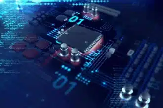 3d rendering futuristic blue circuit board