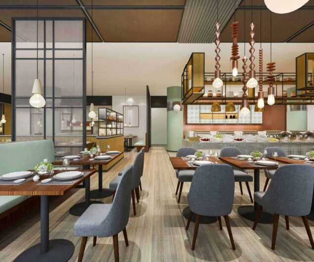 3d rendering loft luxury hotel reception vintage cafe lounge restaurant
