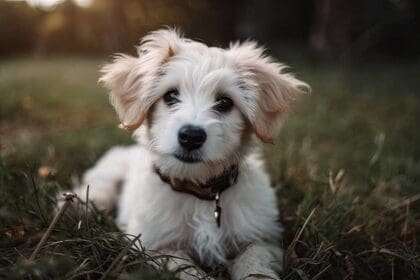 adorable puppy having fun lawn generative ai
