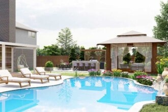 backyard design with freeform pool kitchen 1