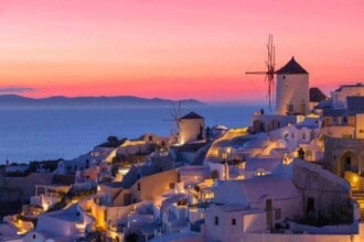 beautiful sunset santorini greece