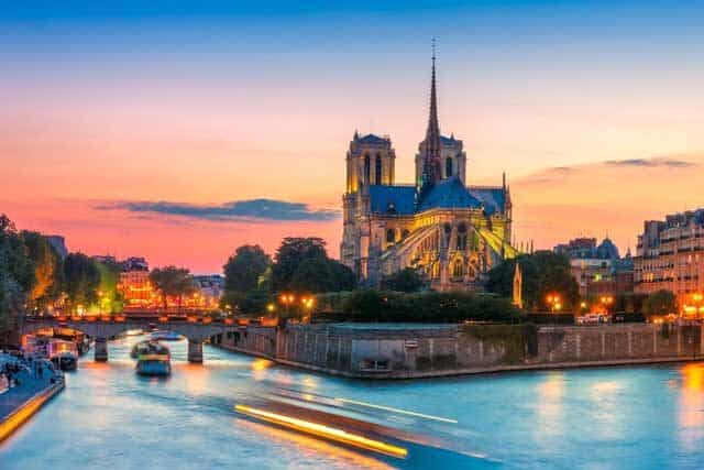 cathedral notre dame de paris sunset france