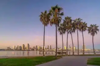 downtown san diego skyline california usa sunset