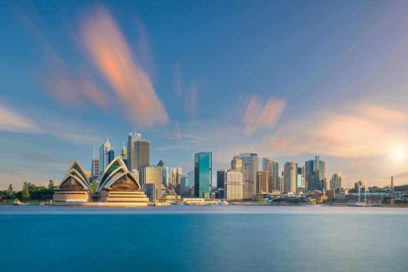 downtown sydney skyline australia from top view sunset