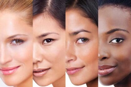 every shade beauty shot woman with different skintones superimposed each other studio