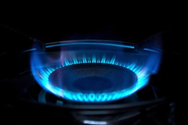 flame gas kitchen stove selective focus