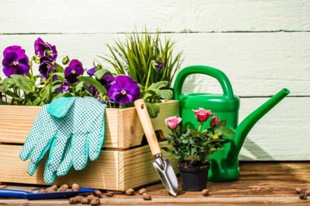 gardening tools flowers terrace garden