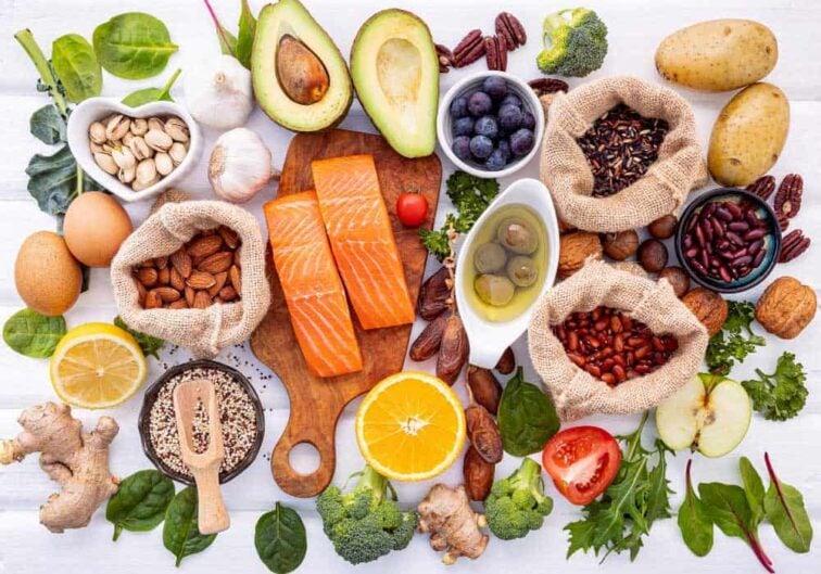 ingredients healthy foods selection wooden