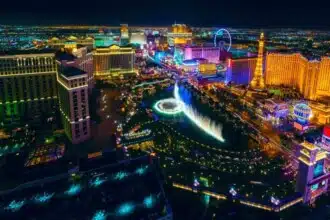 las vegas strip as seen from cosmopolitan hotel with view onto hotel casino 1