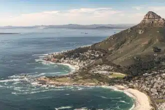 lions head cape town aerial view shot from helicopter