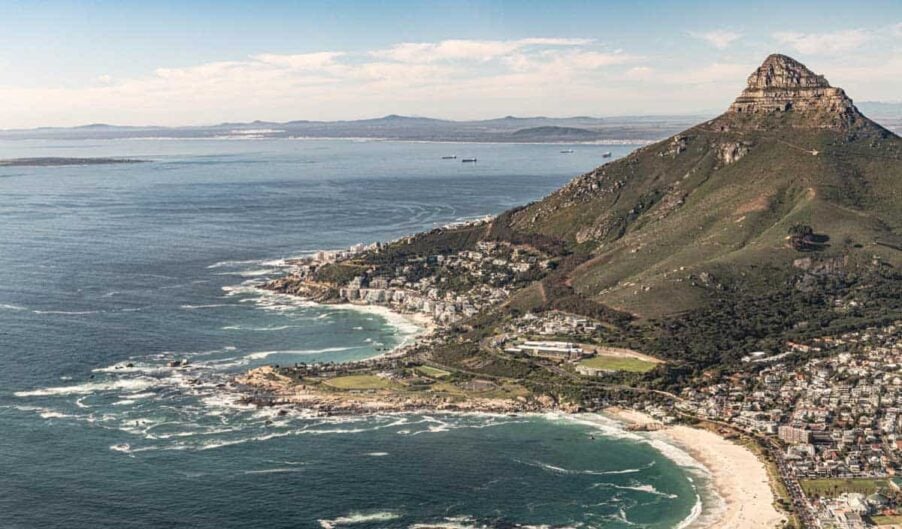 lions head cape town aerial view shot from helicopter
