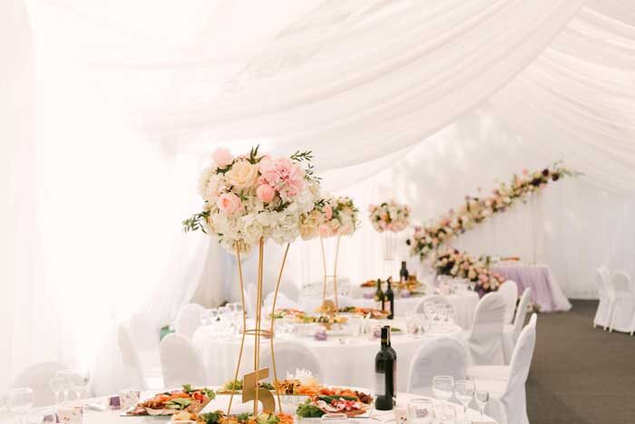 luxury wedding dinner large beautiful tent beautiful decor wedding white hall decorated with flowers