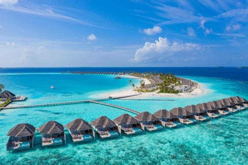 maldives paradise luxury beach tropical aerial travel landscape seascape long pier water villas 1