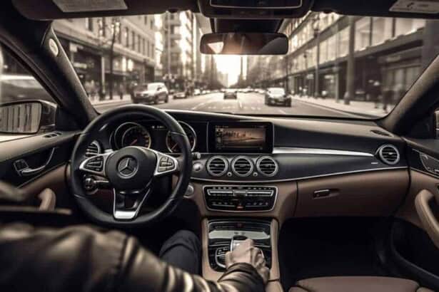 man drives mercedes benz car with steering wheel visible