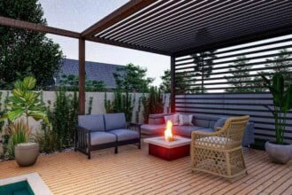 modern fire pit pergola design with render 1