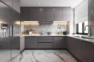 modern kitchen interior home with kitchenware3d illustration 1