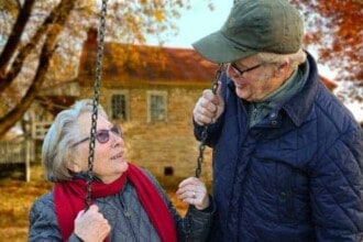 old people couple together connected