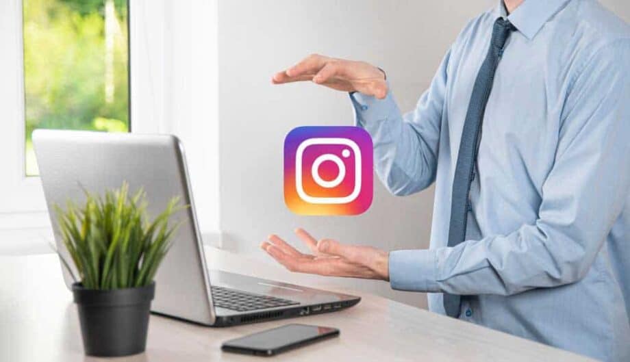 onok ukraine july 14 2021 businessman holds clicks instagram icon his hands social network global network data customer connection international network