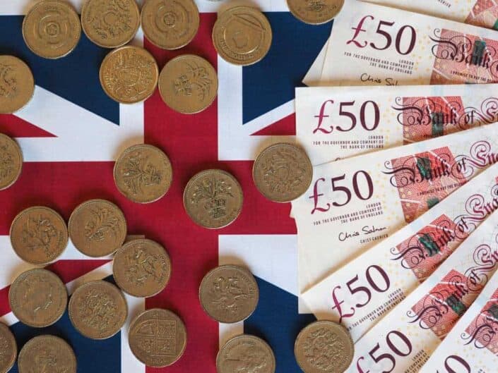 pound coins notes united kingdom flag