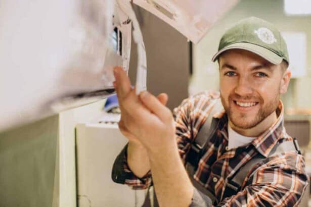 repairman doing air conditioner service