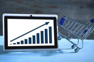 shopping cart tablet growth graph increase sales