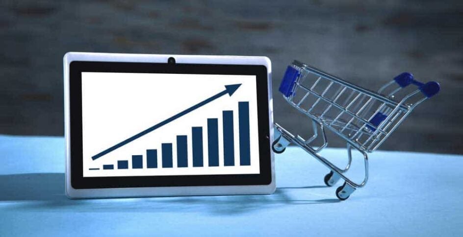 shopping cart tablet growth graph increase sales