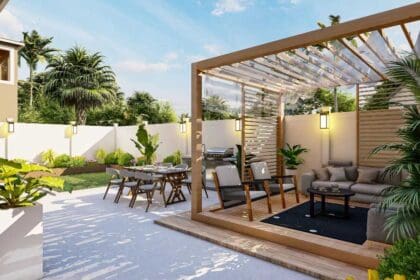 small backyard pergola dining area 3d design with high quality render 1