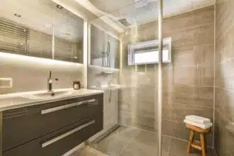 small bathroom with shower sink