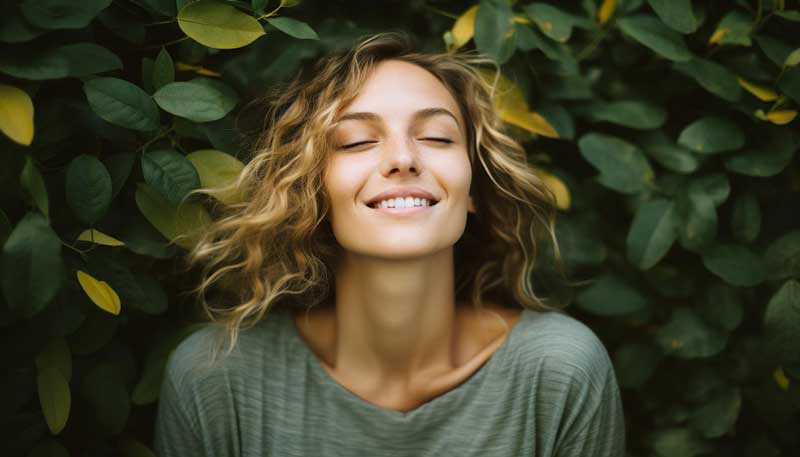 young woman smiling outdoors enjoying the beauty of nature