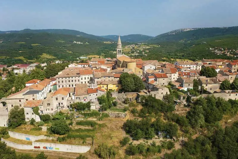 Aerial view of buzet town in istra croatia