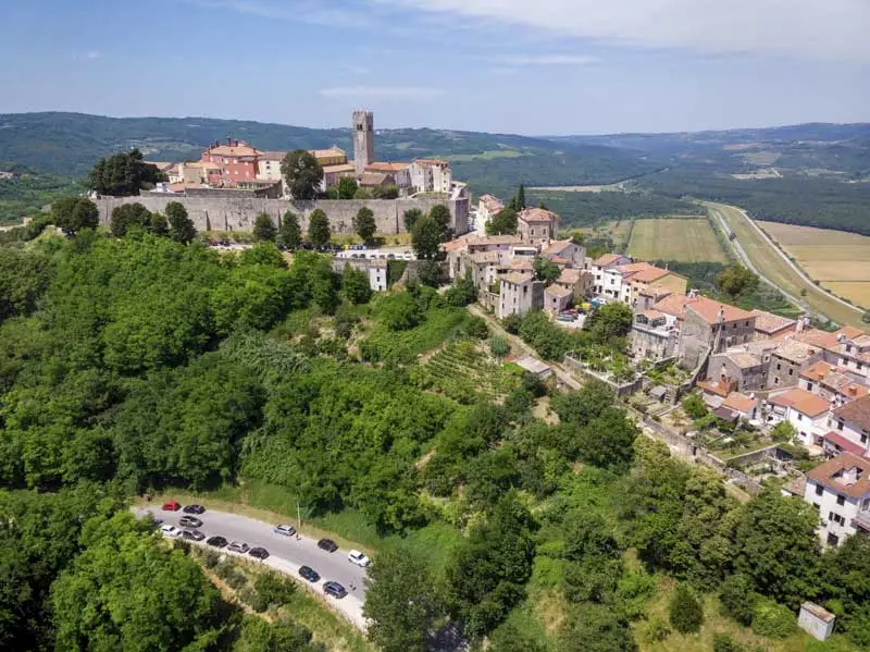 Aerial view of motovun a hilltop town in istria croatia