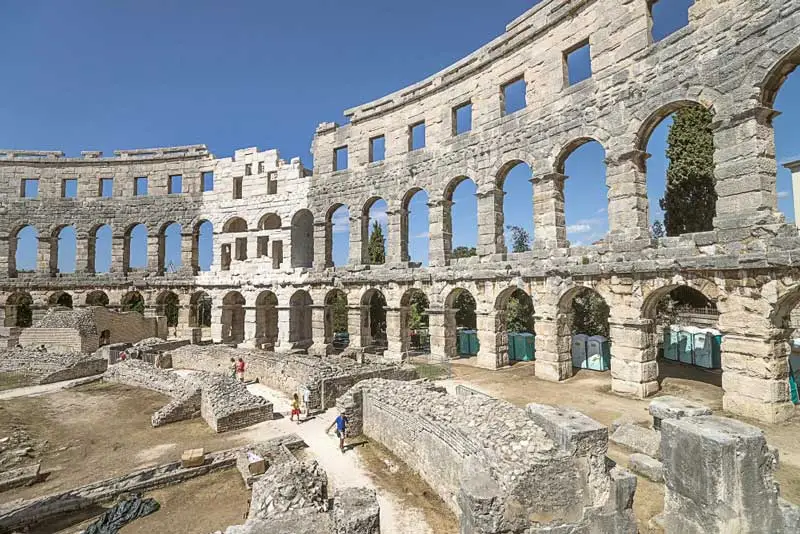 Fragment of a wall in antique Roman amphitheater in Pula